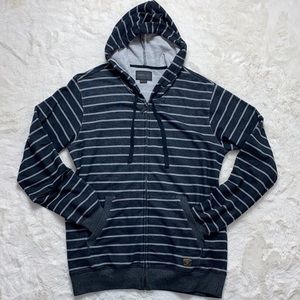 O'Neill Striped Hooded Zippered Hoodie Sweater Jacket Black Size Medium